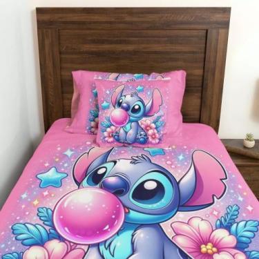 Imagem de Jogo De Lençol Solteiro 3 Peças Lilo & Stitch  Chiclete Cor Rosa - Art