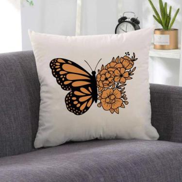 Imagem de Almofada Borboleta Flor Laranja 40x40cm - Serigrafada Frente e Verso -
