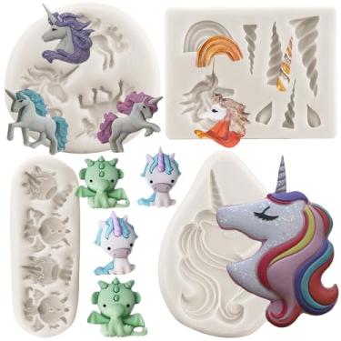 Imagem de MINFEIDMS Moldes de silicone de unicórnio orelhas de chifre de unicórnio moldes de fondant arco-íris para decoração de bolos topo de cupcake chocolate doce pasta de goma conjunto de 4