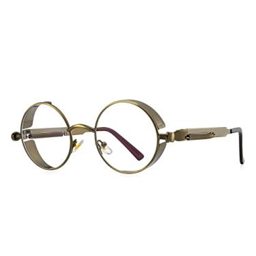 Imagem de MERRY'S Óculos de sol góticos Steampunk para mulheres e homens, armação de metal com lentes redondas S567, Armação marrom/lente transparente, Lens width: 46 millimeters