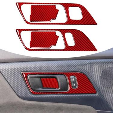 Imagem de Agulier Compatível com acabamento de painel de tampa de maçaneta interna de carro, adesivo de moldura de proteção de fibra de carbono real acessórios interiores decoração para Ford Mustang 2015-2024
