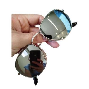 Imagem de Óculos De Sol Hexagonal Prata Espelhado Armação Metal Lentes Cristal U