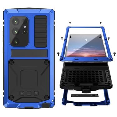 Imagem de Simicoo Capa de silicone com amortecedor de metal para Samsung S21 Plus com suporte protetor de tela integrado Gorilla Glass híbrido durável militar à prova de choque resistente resistente ao ar livre
