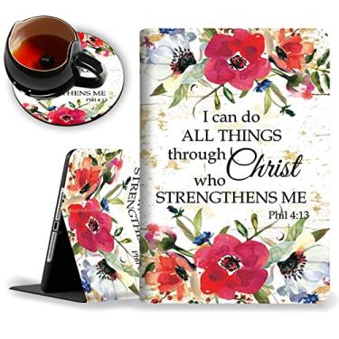 Imagem de ZHEERIY Capa para iPad 8ª geração 10,2 polegadas 2020/iPad 7ª geração 10,2 polegadas 2019/iPad Air 10,5 polegadas 2019/iPad Pro 10,5 com conjunto de porta-copos, Philippians 4-13 citações cristãs