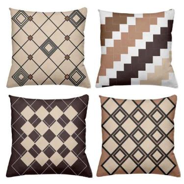 Imagem de Kit 4 Almofadas Decorativas Cheias 40x40cm Geo Bege - Deluzz