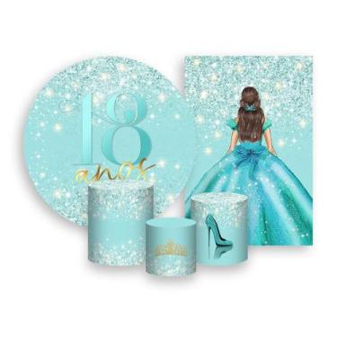 Imagem de Kit 2 Painéis De Festa + Trio De Capas Cilindro - Princesa 18 Anos Efe