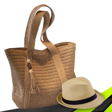 Imagem de Kit Chapéu Palha ABA CURTA Panama + Bolsa PREMIUM Praia Feminino 1011 