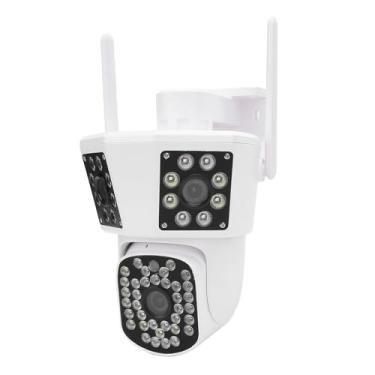 Imagem de Câmera Externa de 6 MP, Câmera de Segurança de 3 Lentes, Detecção Humana, Rastreamento Automático, Alerta AI, Câmera de Segurança Sem Fio à Prova de água IP55 Com 3 Lentes,