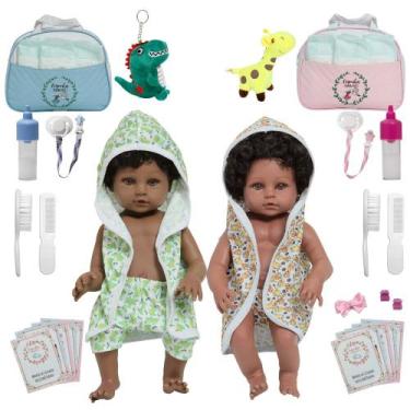 Imagem de Bebê Reborn Gêmeos Casal Girafinha Jacare Enxoval Completo - Cegonha R