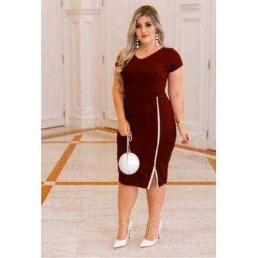 Imagem de Vestido Plus Size Viés Lascado Moda Evangélica Feminina - Miss Flower,