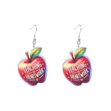 Imagem de Brincos de professor para mulheres, engraçados, de madeira, fofo, livro, lápis, mochila, maçã, amor, coração, apreciação, brincos pendentes para estudantes de volta às aulas, presente de dia do