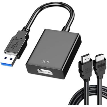 Imagem de Jofnaylr Adaptador de cabo USB para HDMI com cabo HDMI de 1,8 m, conversor de áudio e vídeo completo USB 3.0 para PC, laptop para monitor, compatível com Windows XP 7/8/8.1/10/11