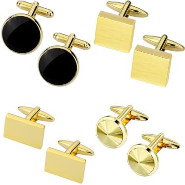 Imagem de Abotoaduras douradas para homens, 4 pares, abotoaduras TAIGRAMA conjunto de 4 abotoaduras douradas exclusivas adequadas para aniversários, negócios, casamentos, Metal, Sem Pedra Preciosa