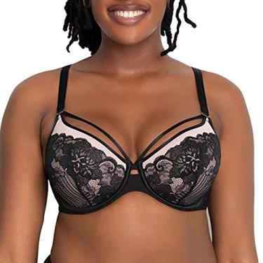 Imagem de Curvy Couture Tulipa feminina sexy renda plus size push up, Rosa Adobe preta, 42C