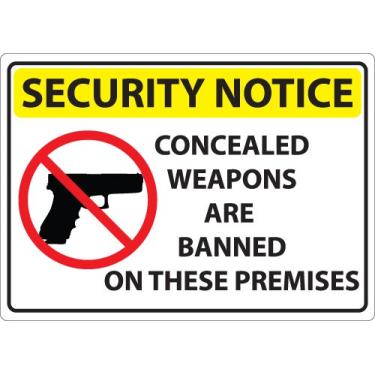 Imagem de Zing Placa de plástico reciclado Green Products 2819 "Security Hidden Weapons Banned", 35,5 cm de comprimento, 25,4 cm de largura, amarelo/vermelho/preto/branco
