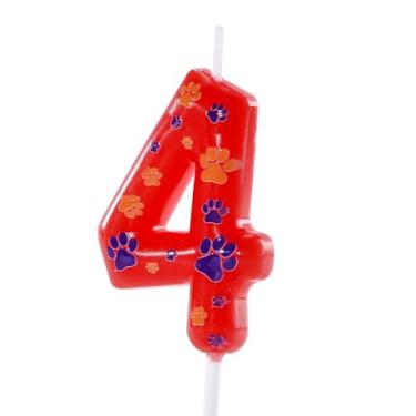 Imagem de Topo de bolo vermelho azul número 4 com tema de pata de cachorro, velas de aniversário de patrulha canina para crianças/bebês/crianças/meninos/meninas comemorando e decorando suprimentos de festa.