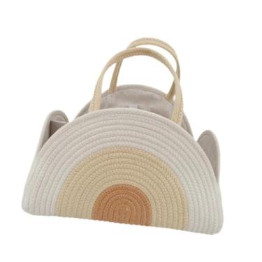 Imagem de Dynwave Organizador de fraldas de bebê tecido bolsa cesta de armazenamento de berçário para panos de arrotar, Branco Amarelo Laranja