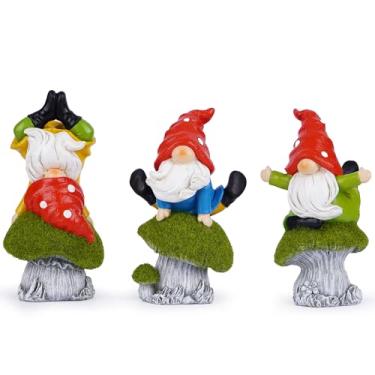 Imagem de Hodao 3 peças primavera yoga cogumelo gnomos decoração verão estatuetas de elfo presentes para casa primavera animado jardim estátuas decoração para o ar livre, mãe, mãe (verde)