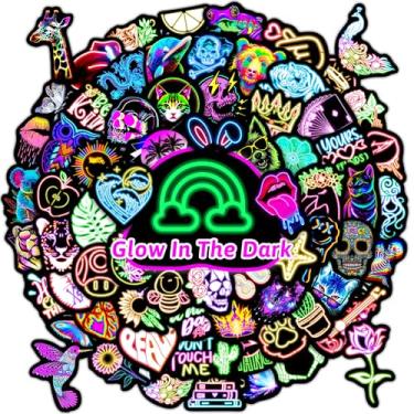 Imagem de 70 adesivos de garrafa de água neon que brilham no escuro para crianças, adultos adesivos coloridos legais para laptop, impermeável, vinil, skate, diário, copo de telefone, guitarra, decoração de
