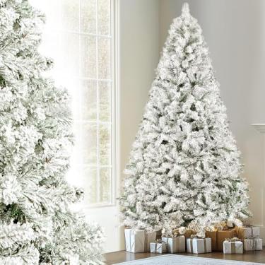 Imagem de 1,8 Metros Arvore de Natal, 750 Galhos Árvore de Natal Flocada, Árvore de Natal Flocada de Neve, Arvore Pinheiro de Natal Tradicional, Pinheiro de Natal Artificial Flocado