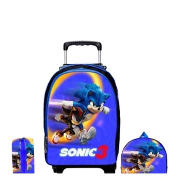 Imagem de Mochila Escolar Infantil, Kit com Lancheira e Estojo, com Rodas, Azul