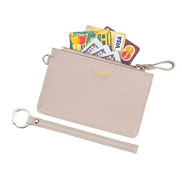 Imagem de Aiyo Nice Carteira feminina fina para cartão RFID com zíper para identidade, carteira pequena de couro, porta-moedas com chaveiro, Areia leve, Small, Moderno