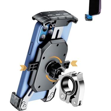 Imagem de Kewig Suporte de telefone para motocicleta, suporte de telefone para bicicleta, clipe de guidão de instalação rápida para scooter de bicicleta com base de montagem de liga de alumínio resistente, adequado para telefones de 4 a 7 polegadas