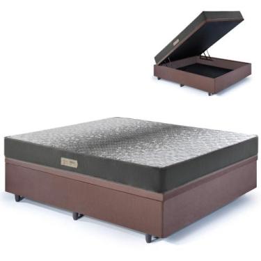 Imagem de Base Box Baú 138x188 Suede Marrom com Colchão Dual Firm Espuma Ecoflex