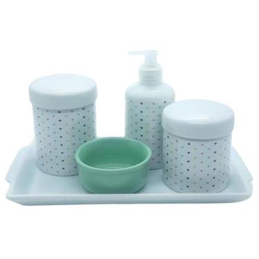 Imagem de Kit higiene Poá 5 peças - Molhadeira Verde - Peças Porcelana - Antilop