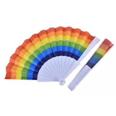 Imagem de Leque Colorido Arco Íris Grande P/ Carnaval E Festa Cosplay - D Presen