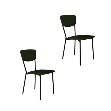 Imagem de Cadeira Fixa Estofada Vintage Retrô com 2 Unidades Verde Musgo /Preto Fosco