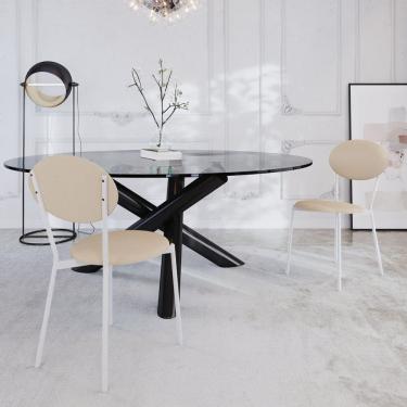 Imagem de Cadeira Fixa Estofada Vintage Elipse com 4 unidades Areia Light /Branco Fosco