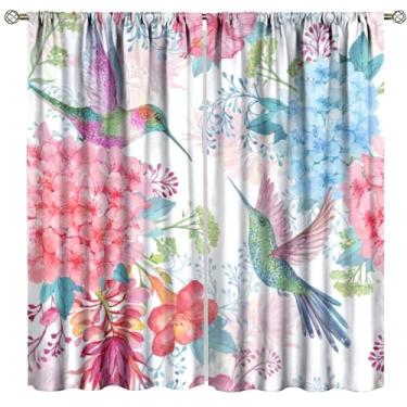 Imagem de Cortinas blecaute florais coloridas country fazenda beija-flor animal selvagem planta tratamento de janela para menina mulher quarto decoração de sala de estar cortinas de janela 106.7 cm L x 114.3 cm