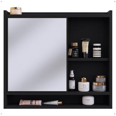 Imagem de Armário Com Espelho E Prateleiras Para Banheiro 1 Porta Organizador Espelheira (Preto)