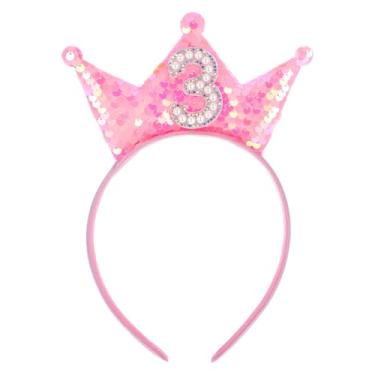 Imagem de Gjinxi Decorações de 3º aniversário para meninas, faixa de cabeça de aniversário com glitter, coroas de princesa para meninas, roupa de terceiro aniversário, coroa de aniversário de 3 anos (faixa de