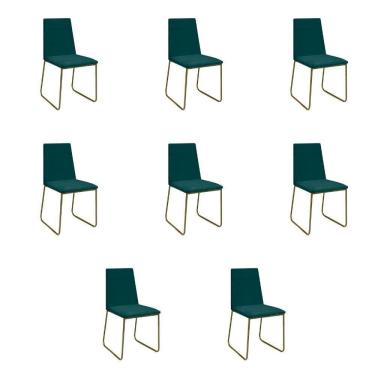 Imagem de Kit 8 Cadeiras De Jantar Cozinha Industrial Lexa Veludo Élpis Móveis Verde Dourada