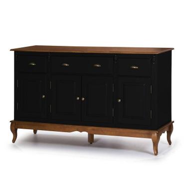 Imagem de Balcão Buffet 4 Portas 3 Gavetas 60805 Hannover Linz Móveis - Preto/Imbuia Glazer