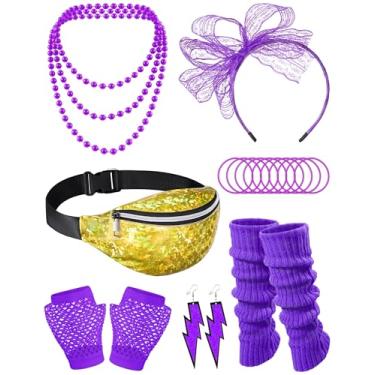 Imagem de Conjunto de acessórios para fantasia de fantasia anos 80 anos 80 anos de idade, Roxa, One Size