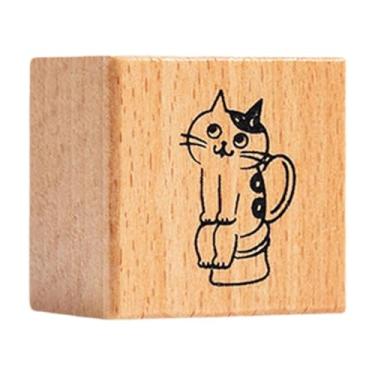 Imagem de Vaveren Carimbo de gato fofo animal para crianças carimbo de borracha de madeira para estampagem de artesanato de arte diy, Banheiro