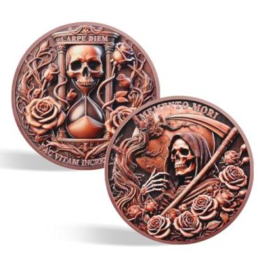 Imagem de CHURYUML Grim Reaper Memento Mori Coin - Carpe Diem Stoic Challenge Coins, lembrete estóico inspirador de bolso para meditações estoicas diárias presentes legais estoicismo presentes motivacionais