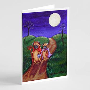 Imagem de Caroline's Treasures 7281GCA7P Cartões de felicitações e envelopes de pug Trick or Treat Halloween Pacote com 8, 7 x 5, multicolorido