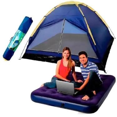 Imagem de Barraca Camping até 3 Pessoas Porta Dupla com Colchão Inflável Casal Resistente