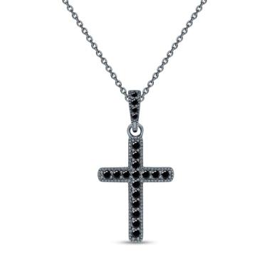 Imagem de Colar de cruz de moissanite banhado a ouro 18 K | Colar com pingente de crucifixo religioso Jesus Cristão Moissanite de 0,36 quilates para homens e mulheres | Corrente ajustável de 40,6 cm + 5 cm,