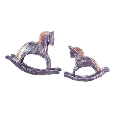 Imagem de Ioensy 2 peças Figuras de cavalos de madeira Ornamentos de animais minimalistas decoração doméstica estátuas de cavalo de balanço de madeira esculpida para