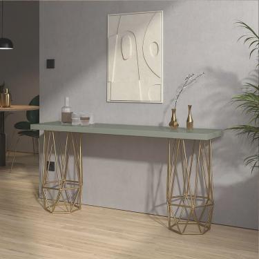 Imagem de Mesa Aparador Buffet Balcão Caleb 90 cm Industrial Ferro Dourado Tampo 100% mdf Verde O...