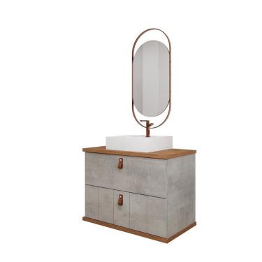 Imagem de Gabinete de Banheiro Milano 80 com Espelho Lumini Cimento/Freijo - mgm
