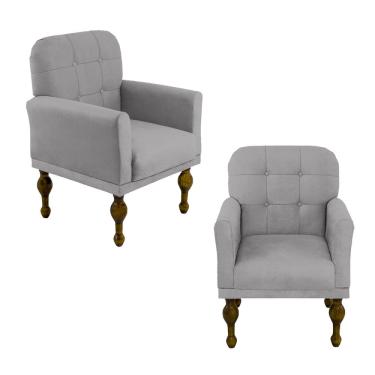 Imagem de Kit 2 Cadeira Poltrona Babi De Decoração Para Barbearia E Esmalteria Recepção - Suede Cinza Claro - Sv Decor