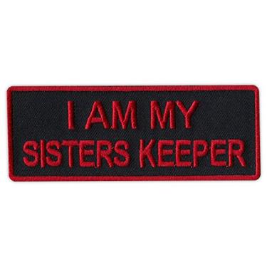 Imagem de Jaqueta de motociclista para motociclista/colete bordado - I Am My Sisters Keeper (design preto/vermelho)