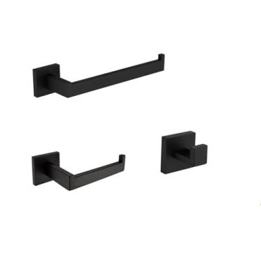 Imagem de Conjunto de ferragens para banheiro de aço inoxidável SUS 304 preto, suporte para toalha, suporte para papel, suporte para escova de vaso sanitário, acessórios para banheiro, kit de 3 peças MB