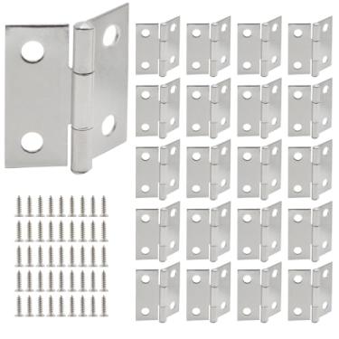 Imagem de Luomorgo Pacote com 20 mini dobradiças de 2,5 cm, dobradiças de armário de aço inoxidável, dobradiça de porta dobrável pequena para caixa de madeira, artesanato (prata)
